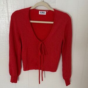 27 Miles Malibu Cashmere Blend Red Ribbed Tie-Front Sweater